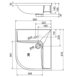Умивальник Ravak BeHappy II, 500 мм L/R