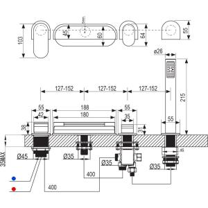 Змішувач для ванної врізний водоспад Ravak Chrome CR 025