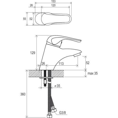 Змішувач для умивальника Ravak Rosa RS 012.00 без донного клапана Змішувач для умивальника Ravak Rosa RS 012.00 без донного клапана