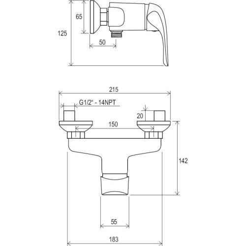 Змішувач для душу Ravak Rosa RS 032.00/150 настінний 150 мм