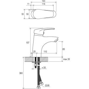 Змішувач для умивальника без донного клапана Ravak Neo-No 012.00 Змішувач для умивальника без донного клапана Ravak Neo-No 012.00