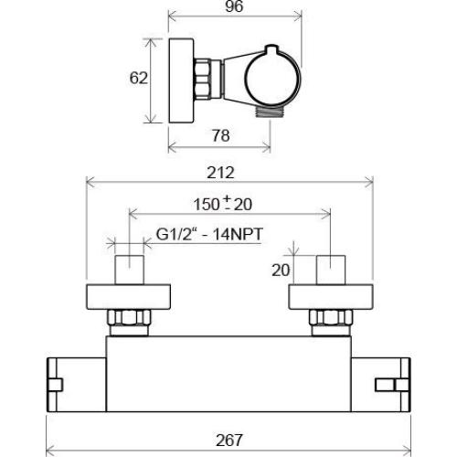 Змішувач для душу Ravak Termo 300 TE 072.00/150 настінний термостатичний 150 мм Змішувач для душу Ravak Termo 300 TE 072.00/150 настінний термостатичний 150 мм
