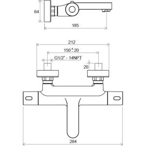 Смеситель для ванной Ravak Termo 300 TE 023.00/150 настенный термостатический Смеситель для ванной Ravak Termo 300 TE 023.00/150 настенный термостатический