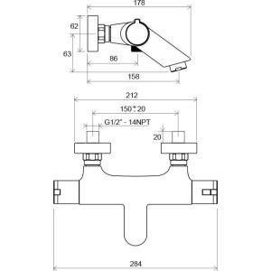 Змішувач для ванної кімнати Ravak Termo 300 TE 022.00/150 настінний термостатичний 150 мм Змішувач для ванної кімнати Ravak Termo 300 TE 022.00/150 настінний термостатичний 150 мм