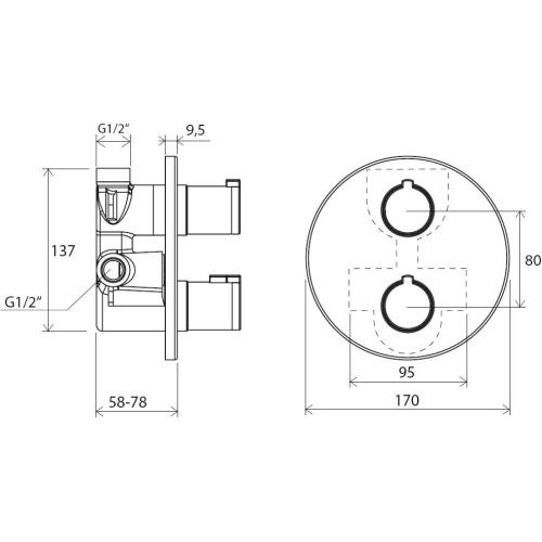 Смеситель скрытого монтажа Ravak Termo TE 062.00 без переключателя Смеситель скрытого монтажа Ravak Termo TE 062.00 без переключателя