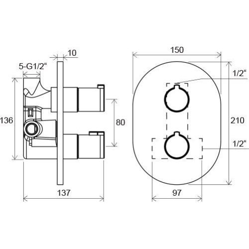 Змішувач прихованого монтажу Ravak Chrome CR 064.00 без перемикача Змішувач прихованого монтажу Ravak Chrome CR 064.00 без перемикача