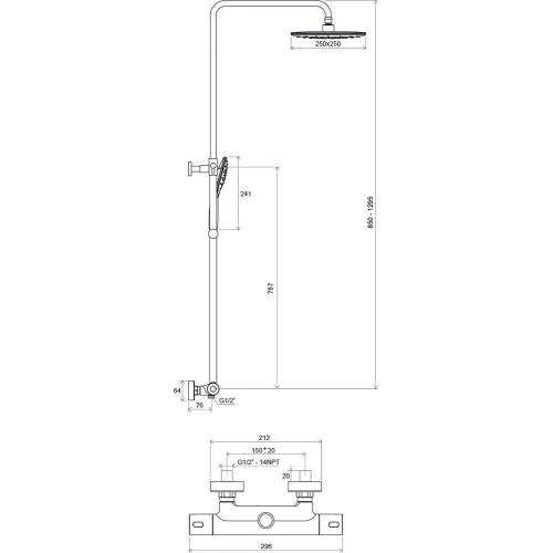 Комплект з термозмішувачем Ravak Termo 300 TE 093.00/150 душова стійка
