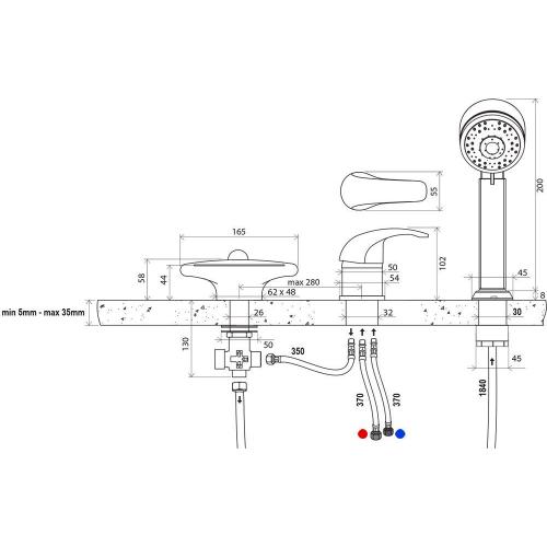 Змішувач врізний для ванни Ravak Rosa-RS 025.00 з лійкою