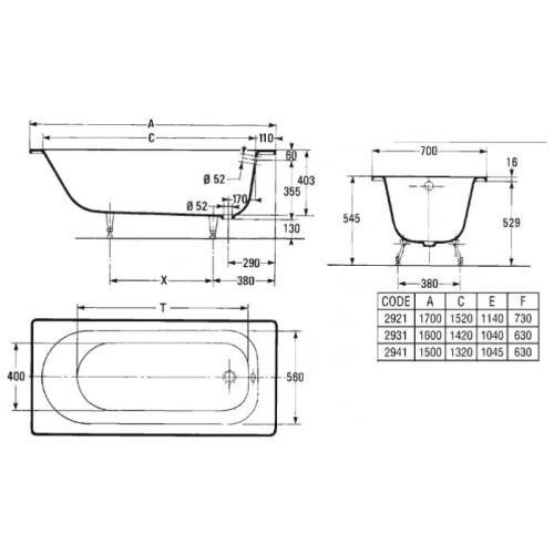 Ванна чугунная Jacob Delafon Soissons 150х70 с ножками (E2941-00)