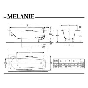Ванна чугунная Jacob Delafon Melanie 170х70 с ножками та ручками (E2925-00)