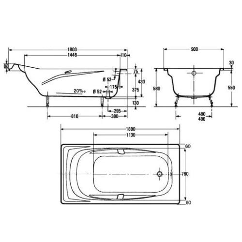 Ванна чугунная Jacob Delafon Super Repos 180х85 без ручек (E2904-00) Ванна чугунная Jacob Delafon Super Repos 180х85 без ручек (E2904-00)