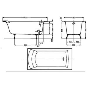 Ванна чавунна Jacob Delafon BIOVE 170х75 з ножками та ручками (E2938-00)