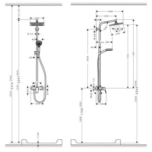 Hansgrohe Crometta E240 1jet Showerpipe Душовий гарнітур 27284000 Hansgrohe Crometta E240 1jet Showerpipe Душовий гарнітур 27284000