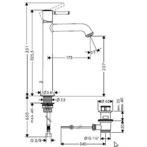 Hansgrohe Talis Classic Смеситель для раковины Natural, однорычажный, со шлангами, SoftPex 14127000