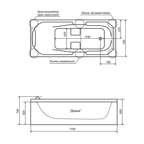 Акрилова ванна Тритон Діана 170