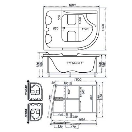Акриловая ванна Тритон Респект 180 левая Акриловая ванна Тритон Респект 180 левая