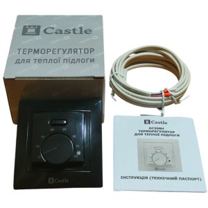 Терморегулятор для теплого пола механический Castle AC308H, черный глянец Терморегулятор для теплого пола механический Castle AC308H, черный глянец