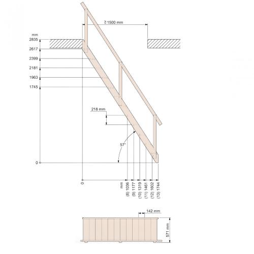 Деревянная лестница Dolle Madrid 57 см (висота 283 см)
