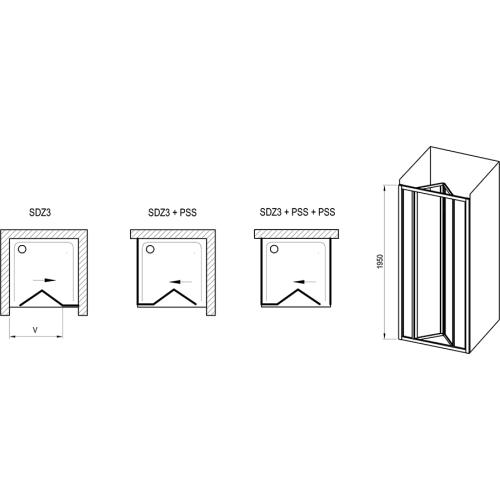 Душові двері триелементні RAVAK SDZ3-100 100 см білий мат