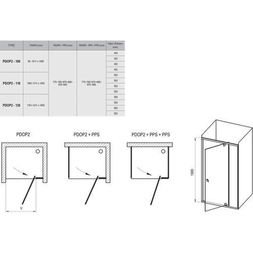 Душові двері двоелементні RAVAK PDOP2-100 100 см білий