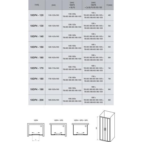 Душевые двери раздвижные Ravak 10° 10DP4-120 120 см пол. алюминий