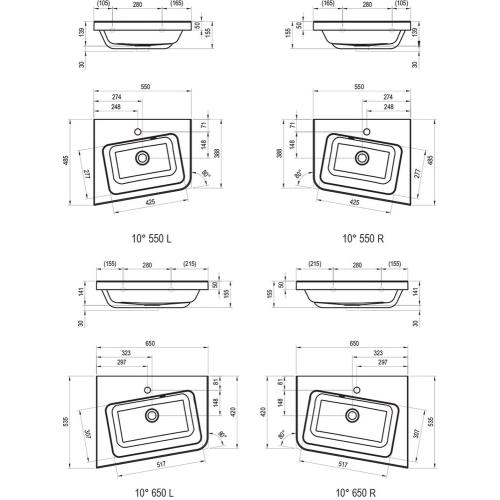 Умивальник Ravak 10° кутовий 550 мм R/L