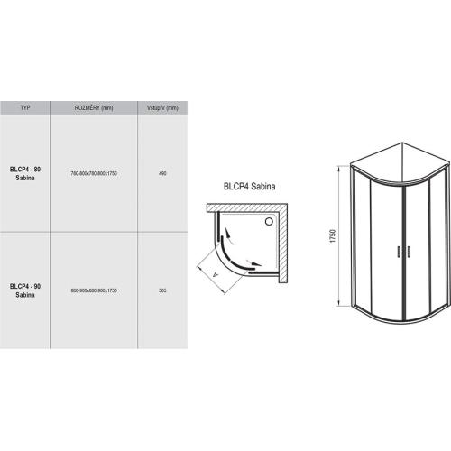 Душевая кабина BLCP4-80 Sabina 175x80 пол. алюминий