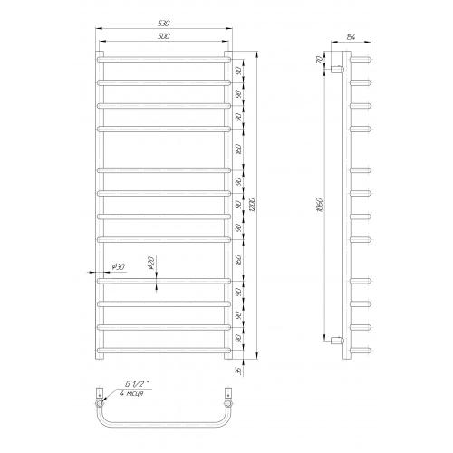 Полотенцесушитель водяной Элна Стандарт 12 1200x530x140 мм