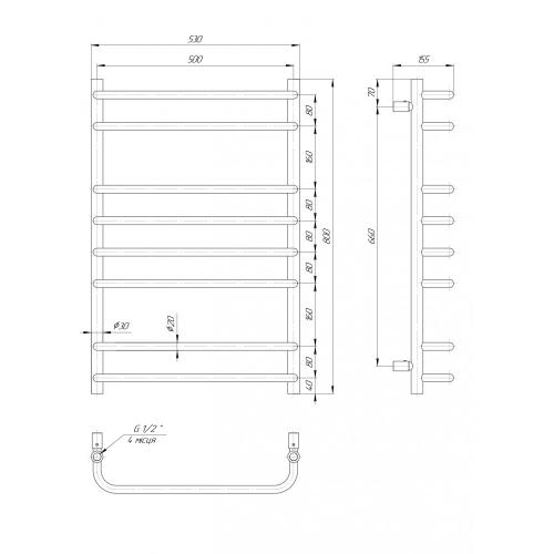 Полотенцесушитель водяной Элна Стандарт 8 800x530x140 мм