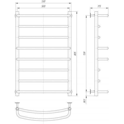 Полотенцесушитель водяной Элна Каскад 8 805x530x175 мм
