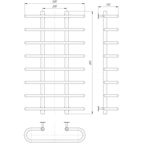 Полотенцесушитель водяной Элна Ор6ита 8 855x500x170 мм Полотенцесушитель водяной Элна Ор6ита 8 855x500x170 мм