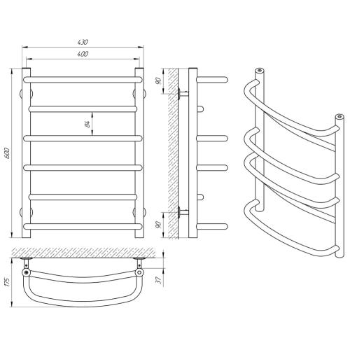 Полотенцесушитель водяной Laris Евромикс П6 400x600 Полотенцесушитель водяной Laris Евромикс П6 400x600