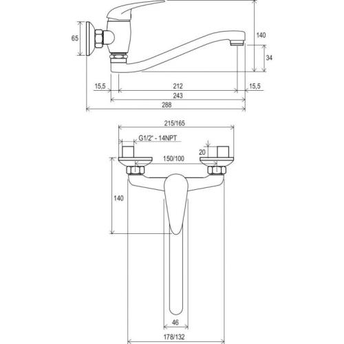 Змішувач для умивальника Ravak Suzan-SN 041.00/150 настінний 150 мм Змішувач для умивальника Ravak Suzan-SN 041.00/150 настінний 150 мм