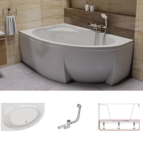 Акрилова Ванна Ravak Asymmetric II 150 L комплект з опорою та сифоном