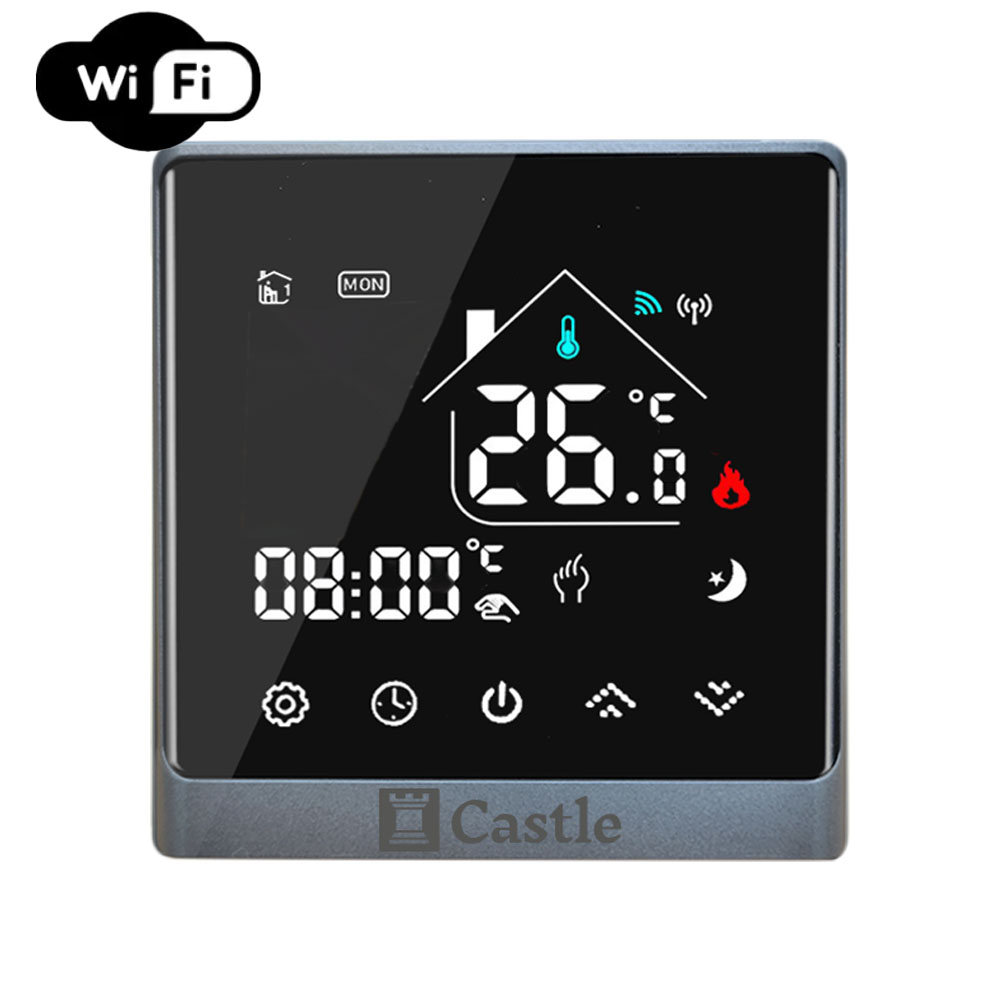 Терморегулятор програмний для теплої підлоги Castle АС8400Н WI-FI Чоний-Срібло