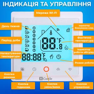 Терморегулятор програмний для теплої підлоги керування через Wi-Fi Castle AC603H (Білий)