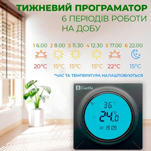 Терморегулятор програмний для теплої підлоги Castle AC829H (Графіт)