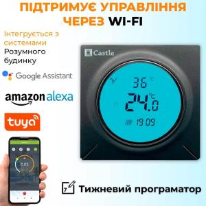Терморегулятор программируемый для теплого пола Castle AC829H с функцией WI-FI (Графит)