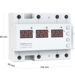 Реле напруги з двома режимами роботи (3 однофазні або 1 трифазне) ZUBR D6 RED