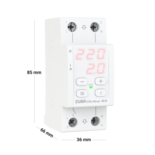 Однофазное реле напряжения с контролем тока и термозащитой ZUBR CV2 red