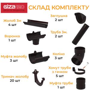 Giza Комплект водостоку ПВХ 120/85 (ринва 12м / труба 6м)