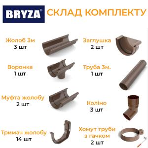 Bryza Комплект водостоку ПВХ 125/90 (ринва 9м / труба 3м)
