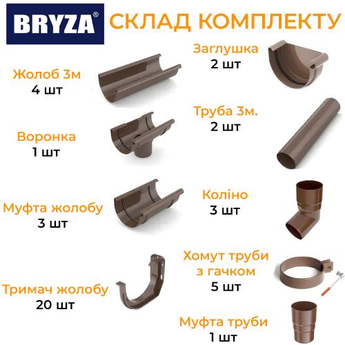 Bryza Комплект водостоку ПВХ 125/90 (ринва 12м / труба 6м) Bryza Комплект водостоку ПВХ 125/90 (ринва 12м / труба 6м)