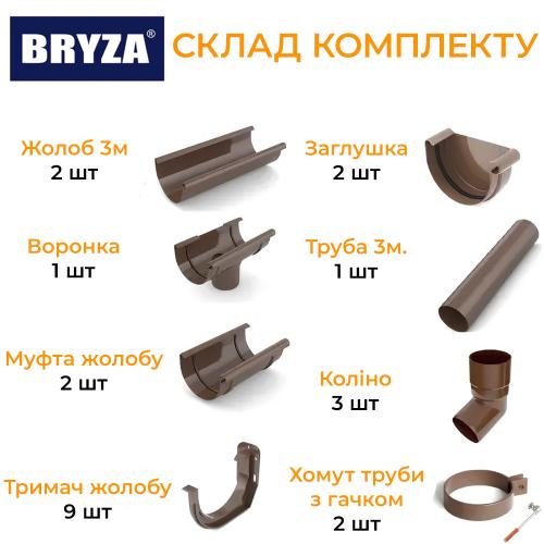 Bryza Комплект водостока ПВХ 100/90 (желоб 6м / труба 3м)