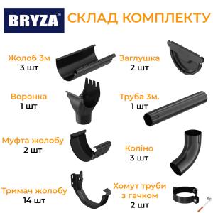 Bryza Stal Комплект водостоку Метал 125/90 (ринва 9м / труба 3м)