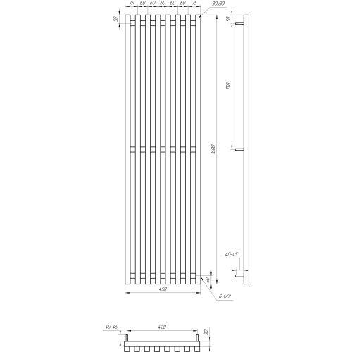 Трубчастый радиатор Siena - 1800x45x10 (Нержавеющая сталь) Трубчастый радиатор Siena - 1800x45x10 (Нержавеющая сталь)
