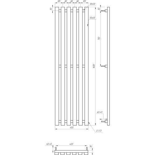 Трубчастый радиатор Marbel - 1800x53x10 (Нержавеющая сталь) Трубчастый радиатор Marbel - 1800x53x10 (Нержавеющая сталь)