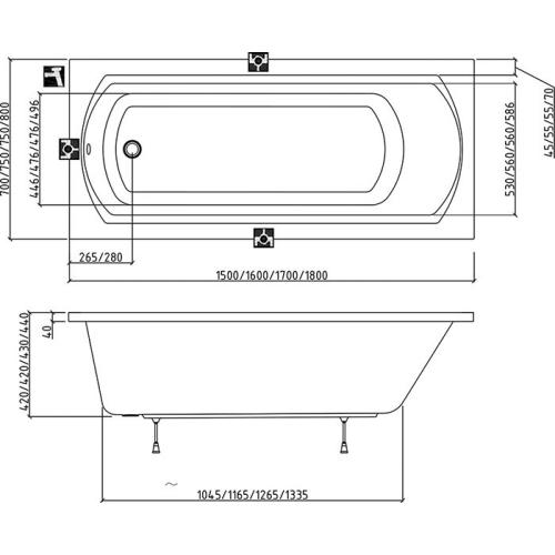 Акрилова ванна Ravak Domino II 170х75 (XAU0000038) - комплект Акрилова ванна Ravak Domino II 170х75 (XAU0000038) - комплект