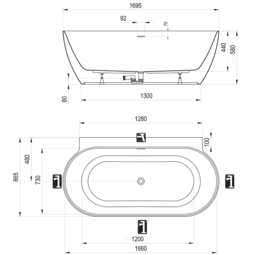 Акриловая Ванна Ravak Freedom Wall II TEC 1700x870