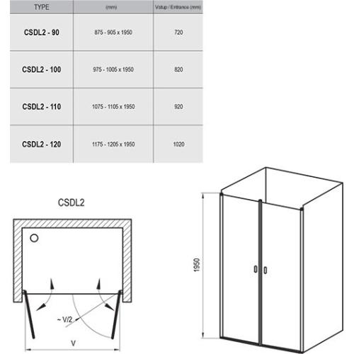 Ravak Душевые двери Ravak Chrome 110 см CSDL2-110 полированный алюминий+transparent